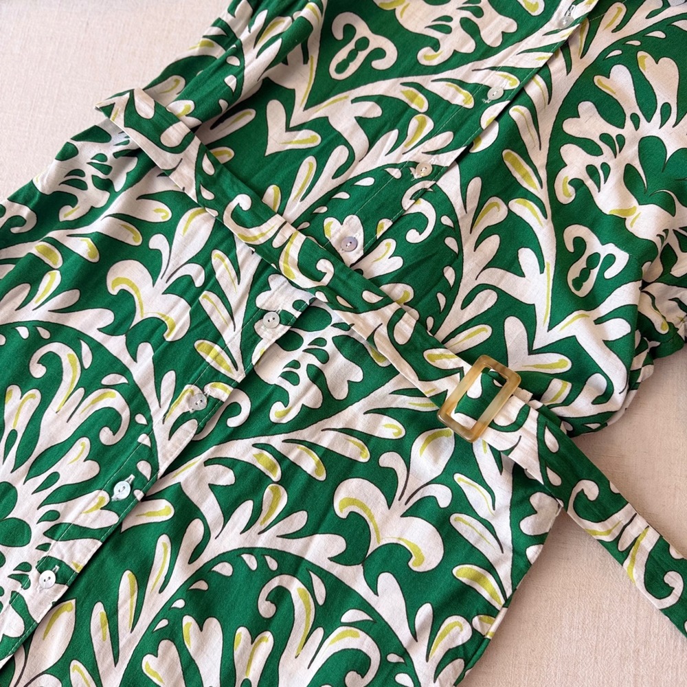 Anthropologie Figueroa & Flower Green White Belted Shirt Dress Large - Picture 4 of 11